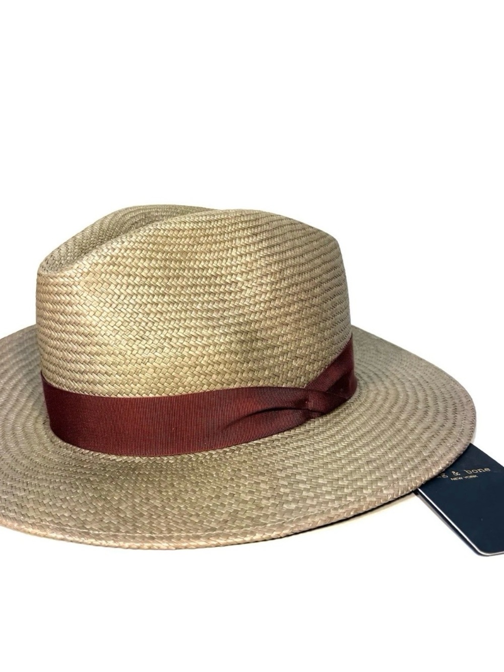 rag & bone Beige Straw Fedora Panama with Brown Band